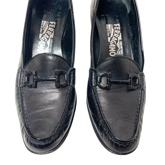 Salvatore Ferragamo Women’s Black Heel Loafers with Horse Bit Buckle Size 8.5 2A - Picture 3 of 10